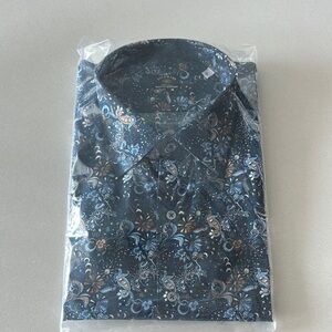 Artistic Blue and Brown Casual Button Down Shirt